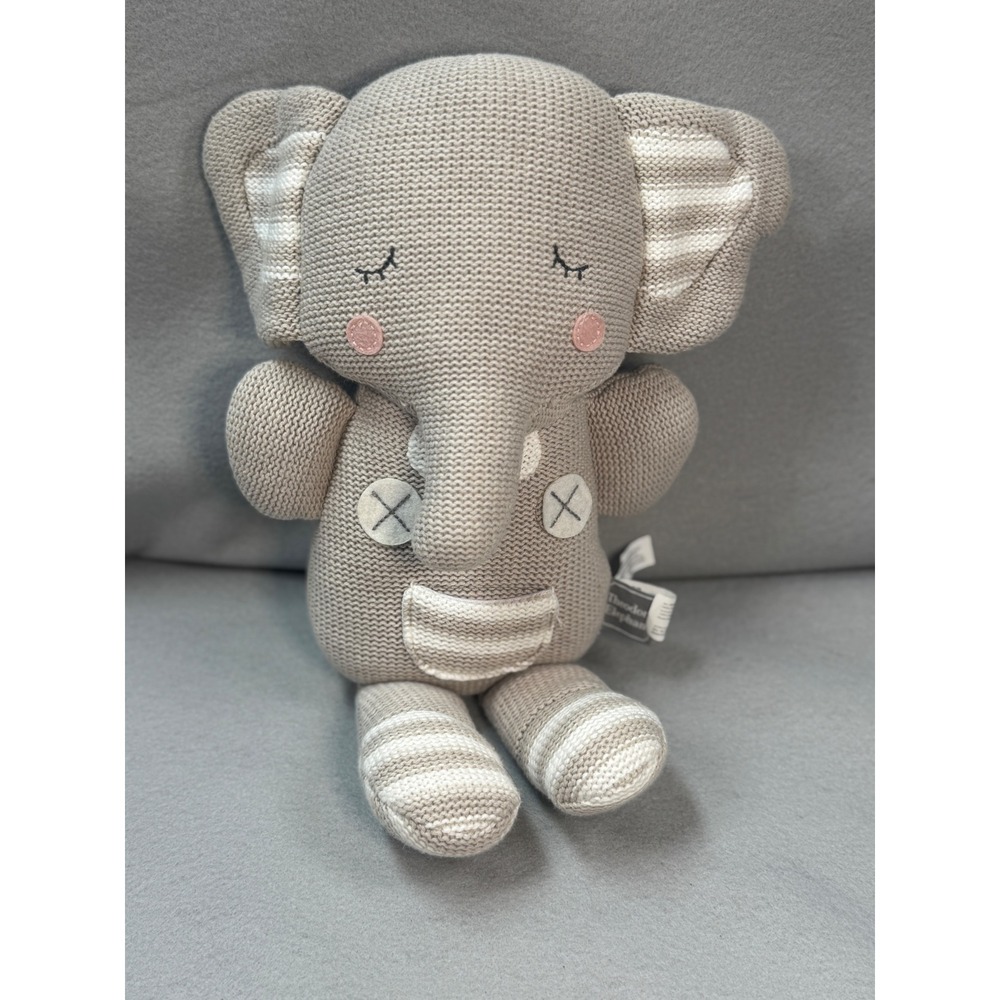 Living Textiles‎ Theodore Elephant Knit Baby Rattle Plush Gray Stuffed Toy